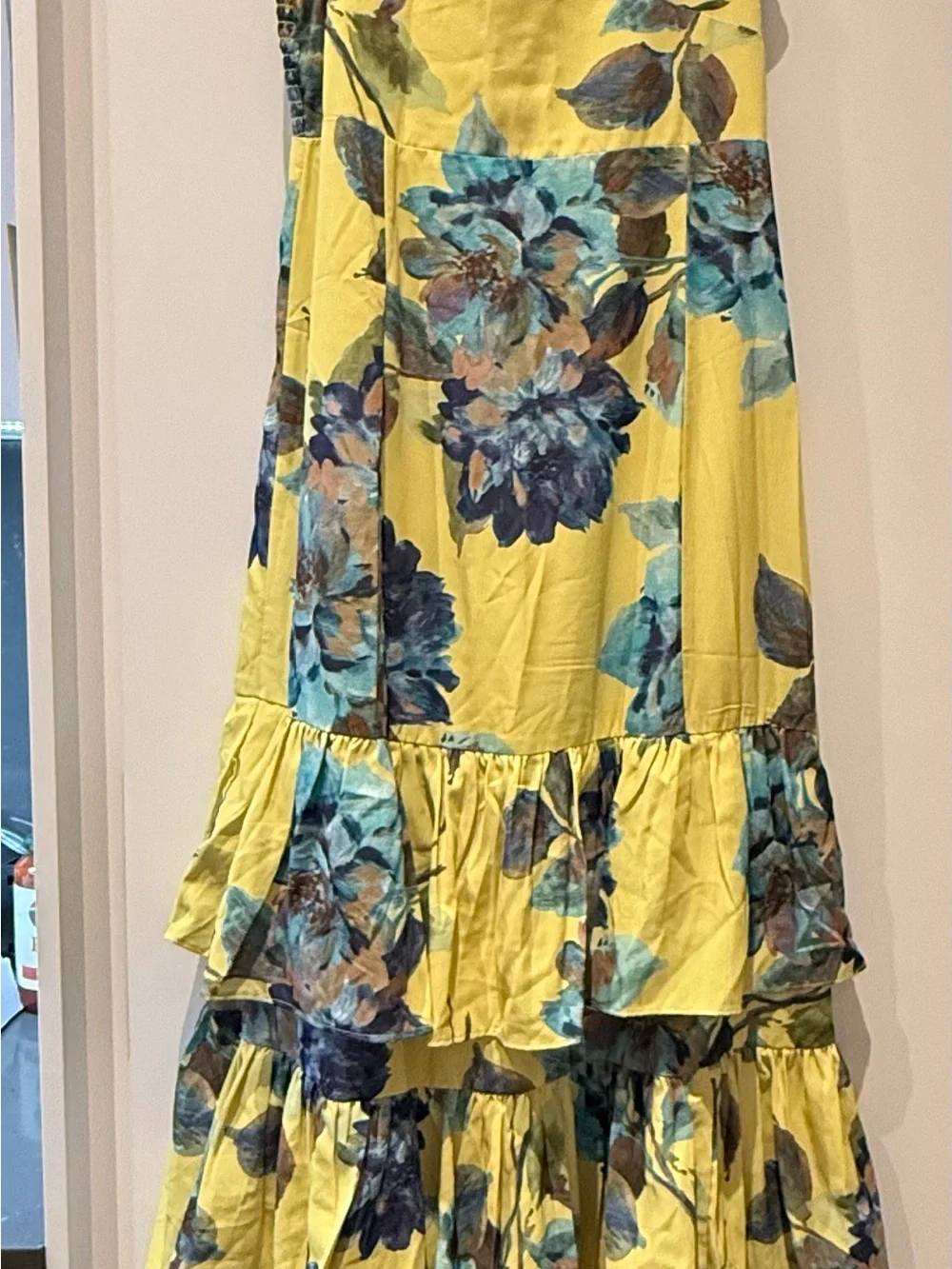 Abercrombie & Fitch Yellow Maxi Dress with Blue Floral Print